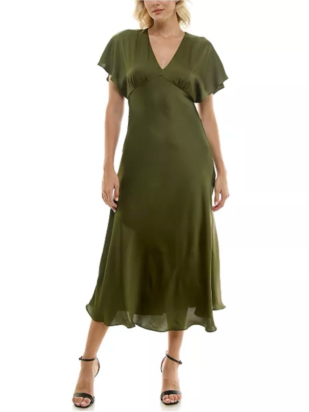 TAYLOR Olive Green V-NecK Dress Size 14 - Picture 6 of 6